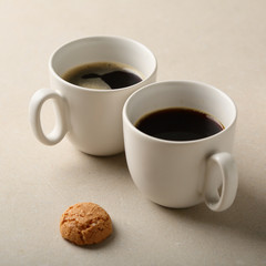 Two Hot espresso coffee white cups
