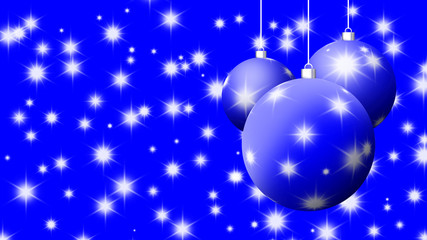 3 синих елочных шарика