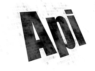 Database concept: Pixelated black text Api on Digital background