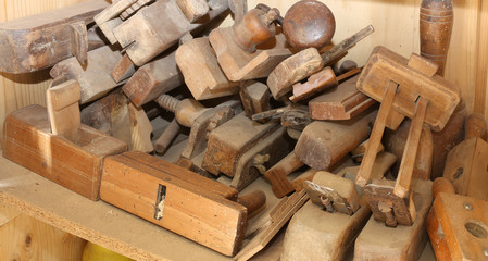 old tools for woodworking in the carpentry shop