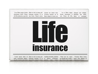 Insurance concept: newspaper headline Life Insurance on White background, 3D rendering