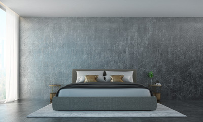 The interor design of minimal bedroom and concrete wall background / 3D rendering new model