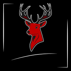  Deer logo vector design template.red head and horns. New year,
