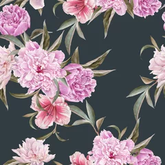 Foto op Plexiglas Floral seamless pattern with peonies and lily © lesia_a