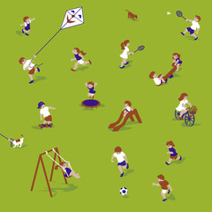 Vector Illustration of children playing at the children's playground. Characters set.