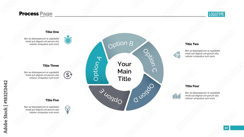 Poster pie chart with five elements template