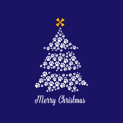 Colorful paw print christmas greeting card vector illustration