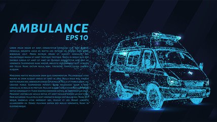 Ambulance of particles. Ambulance on a dark background. Vector illustration © newrossosh