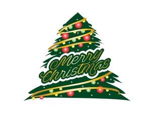 merry christmas with colorful circles and script lettering, illustration design, isolated on white background. 