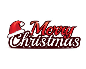 bold merry christmas with hat , illustration design, isolated on white background. 