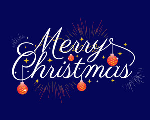 merry christmas with with red circles and rays, illustration design, isolated on white background. 