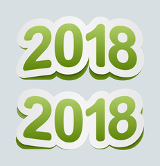Happy New Year 2018 background. Vector 2018 icon. Curved sign from paper stickers.