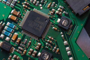Computer chip close up. Hi tech concept.