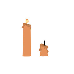 Vector set of realistic white burning candles isolated on a transparent background.