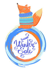 Winter Sale Poster with Smiling Fox in Sweater