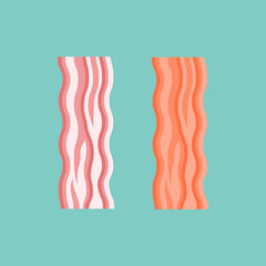 Fresh and fried bacon strips isolated on background. Flat style vector illustration.