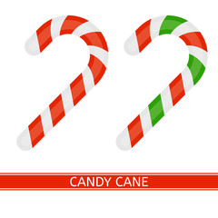 Vector illustration of Christmas candy cane isolated on white background. Xmas sweets in flat style.