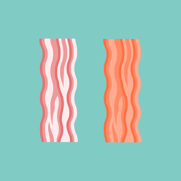 Fresh and fried bacon strips isolated on background. Flat style vector illustration.