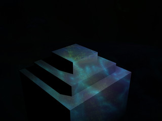 Blue pyramid in darkness 3d render
