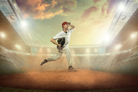 Baseball players in action on the stadium.