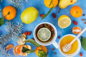 Winter tea with honey and lemon.