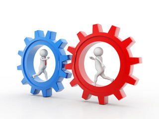 Partnership concept. Businessman with Gear, Isolated on white background. 3d rendered