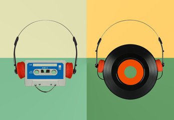 Auriculares disco vinilo y cassette