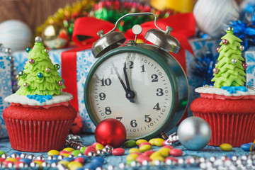 Christmas cupcakes with colored decorations