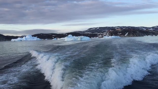 Arctic Ocean with huge icebergs