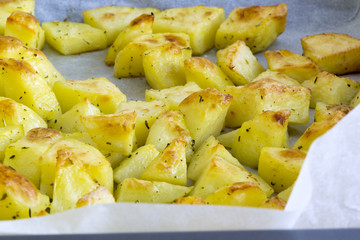 Oven Golden Potatoes on a baking tray