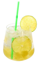 Lemonade with lime and ice cubes