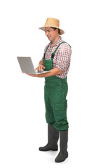 Agronomist with laptop on white background