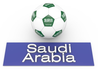 Fußball mit Flagge Saudi Arabien, Version 2, 3D-Rendering