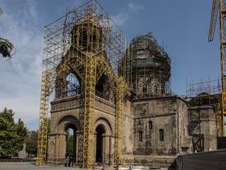Repair of the tower of the oldest cathedral in the world, Etchmiadzin cathedral in Armenia