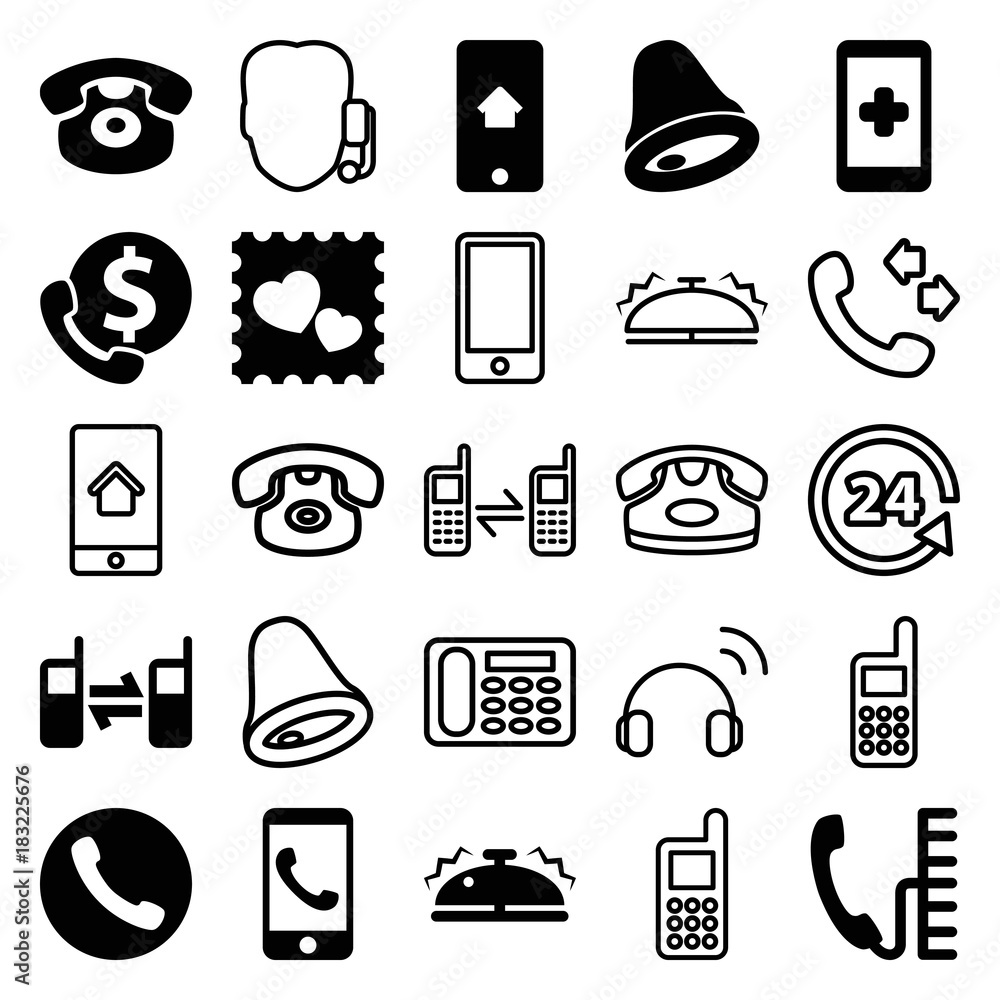 Poster set of 25 call filled and outline icons
