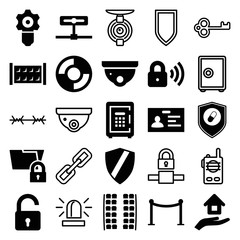 Set of 25 security filled and outline icons