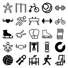Set of 25 exercise filled and outline icons