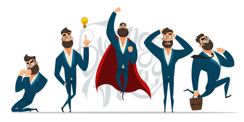 Businessman in different emotions and expressions. Businessperson in casual office look.