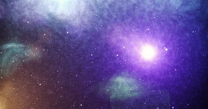 4K View of universe with light of sun, stars and amazing colorful