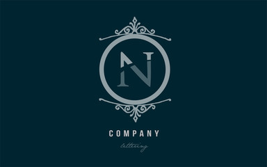 n blue decorative monogram alphabet letter logo icon design