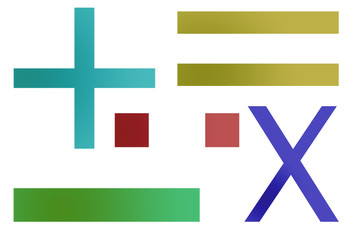 Signos matemáticos de sumar, restar, multiplicar y dividir.