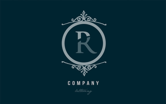 r blue decorative monogram alphabet letter logo icon design