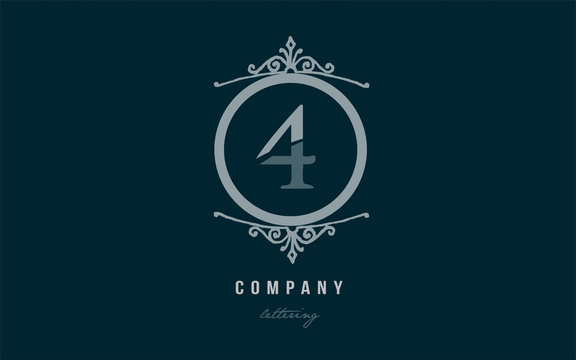 4 four blue decorative monogram number numeral digit logo icon design