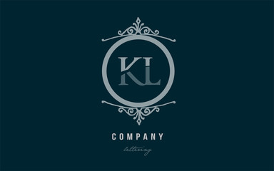 kl k l blue decorative monogram alphabet letter logo combination icon design