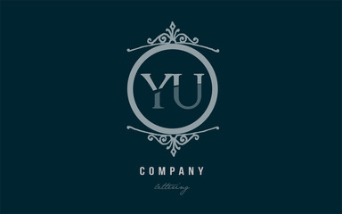 yu y u blue decorative monogram alphabet letter logo combination icon design