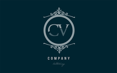 cv c v blue decorative monogram alphabet letter logo combination icon design