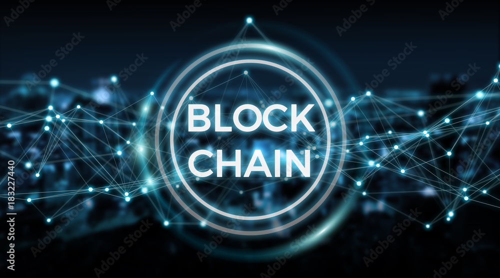 Poster Blockchain connection background 3D rendering