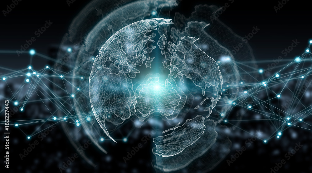 Poster connections system global world view 3d rendering