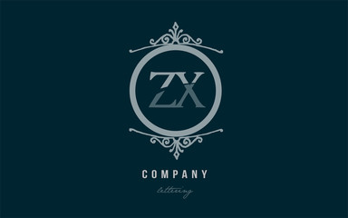 zx z x blue decorative monogram alphabet letter logo combination icon design