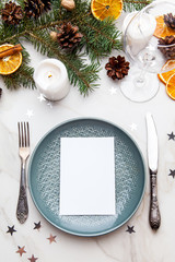 Table served for Christmas dinner. Christmas and New Year holidays background - 183227423
